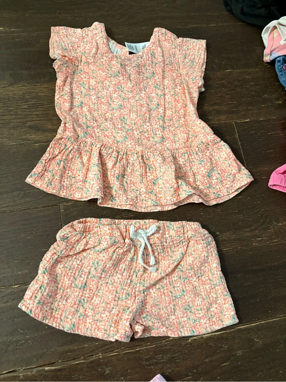 Girls' Peach Floral Short Pajama Set